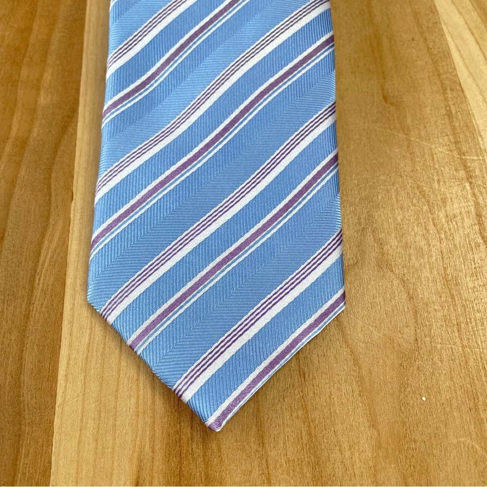 Bertigo Men’s Silk Tie Purple Blue Striped White Tie 2 3/4 In